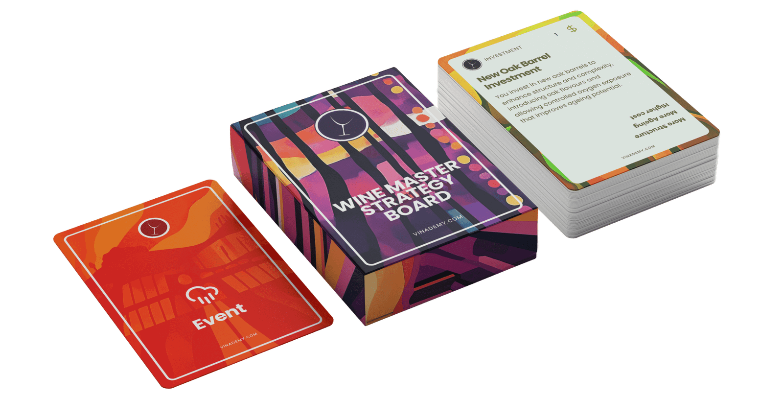 Caja, cartas de evento y mazo de Wine Master Strategy